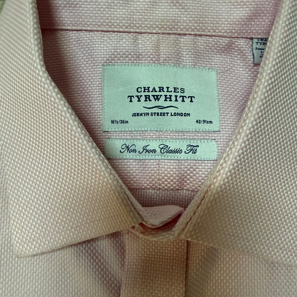 Charles Tyrwhitt Textured Dress Shirt Pink Mens 16.5 36 Classic Fit Excellent